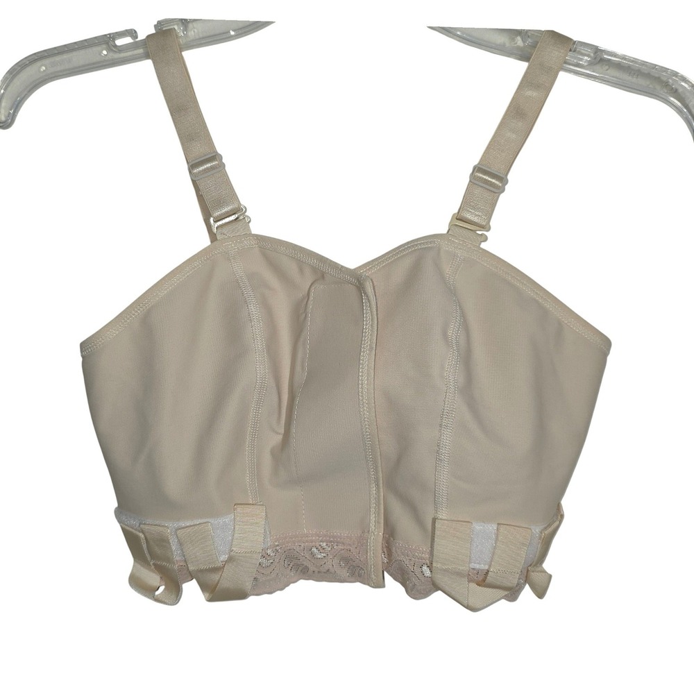 Marena Compression Bra Women Medium Beige Post Surgical Support Lace Trim Good